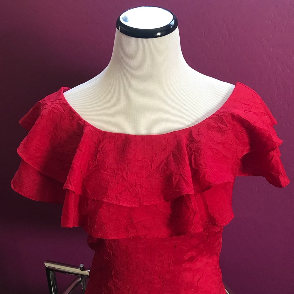 Elegant Red Ruffle top - Picture 2 of 4